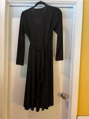 Zara Black Long Sleeve Wrap-Style Midi Dress
